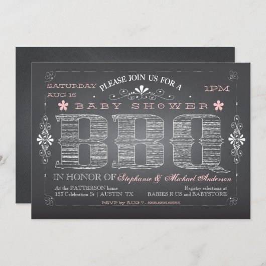 Chalkboard Roze Baby shower BBQ Uitnodiging (Voorkant / Achterkant)