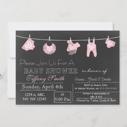Chalkboard roze Baby shower Invitation Kaart (Voorkant)