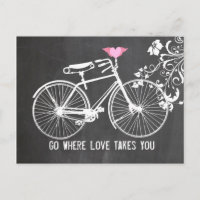 Chalkboard roze gevleugelde hart fiets liefde
