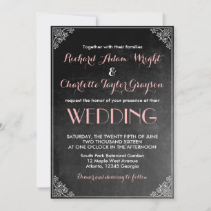  Chalkboard Roze Gray Wedding Uitnodiging