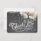 Chalkboard Roze Heart Leaf Tree Weddenschap Hartel Bedankkaart (Achterkant)