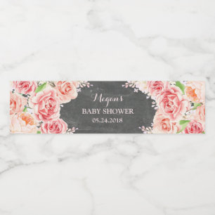 Chalkboard Roze Waterverf Flowers Baby shower Waterfles Etiket