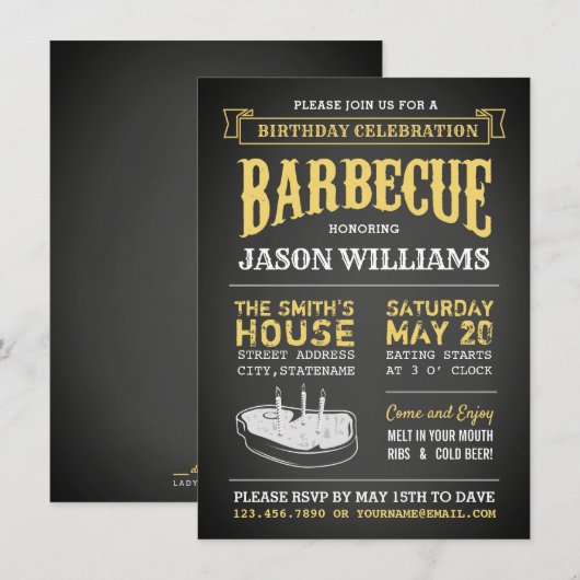 Chalkboard Rustic Birthday Party BBQ Invitations (Devant / Derrière)