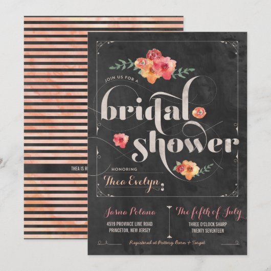 Chalkboard Rustic Floral Bridal Shower Kaart (Voorkant / Achterkant)