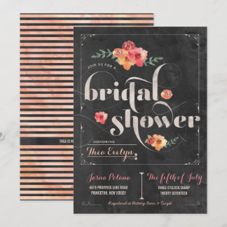 Chalkboard Rustic Floral Bridal Shower Kaart