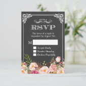  Chalkboard Rustic Floral Decor RSVP Antwoord (Staand voorkant)
