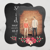 Chalkboard Rustic Floral Save the Date Typografie Kaart (Voorkant / Achterkant)