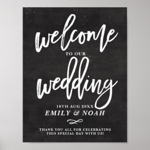 Chalkboard Rustic Hand Lettering Wedding Welkom Poster