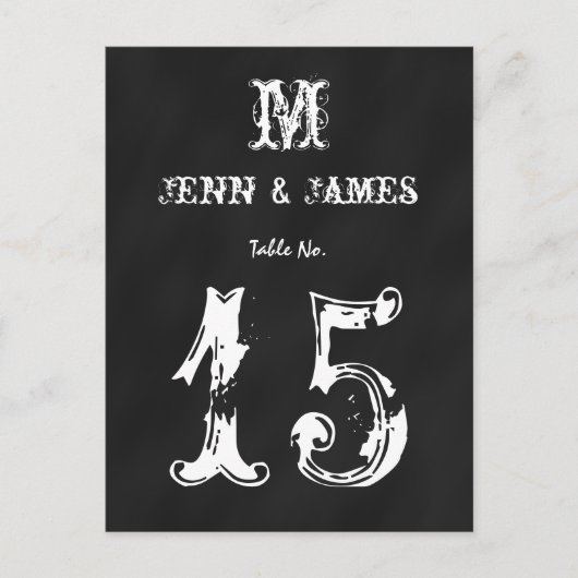Chalkboard Rustic Mariage Numéro de table Carte (Devant)