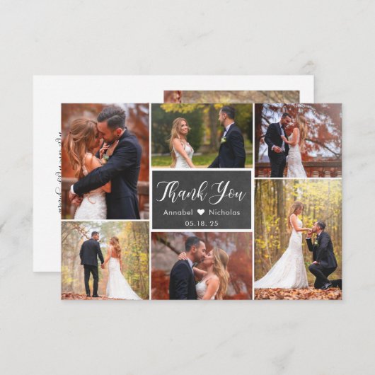 Chalkboard Rustic Script 6 Photo Collage Wedding Bedankkaart