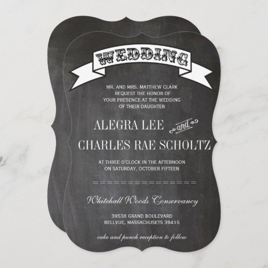 Chalkboard RUSTIC Typografie Invite Kaart (Voorkant / Achterkant)