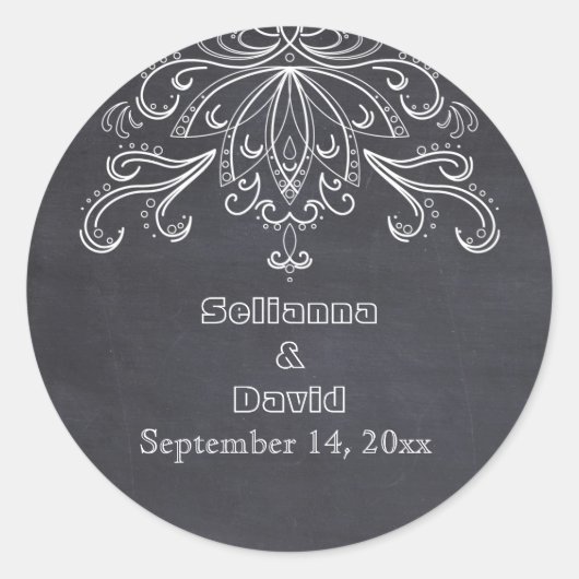 Chalkboard  rustieke bruiloft Save the Date Ronde Sticker (Voorkant)