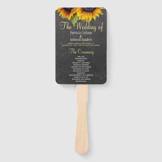Chalkboard rustieke zonnebloemen chique bruiloft p handwaaier (Voorkant)