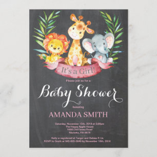 Chalkboard Safari Oerwoud Animals Girl Baby shower Kaart