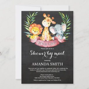 Chalkboard Safari Oerwoud Girl Baby shower per pos Kaart