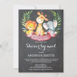 Chalkboard Safari Oerwoud Girl Baby shower per pos Kaart