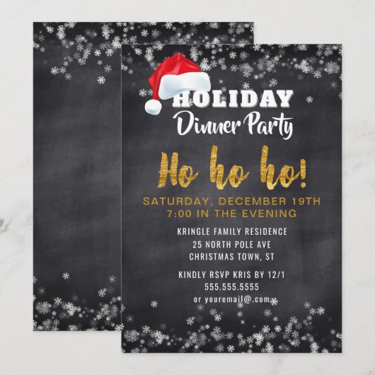 Chalkboard Santa Holiday Dinner Party Uitnodiging (Voorkant / Achterkant)