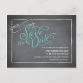 Chalkboard Script Blue De datum opslaan Aankondigingskaart (Voorkant)