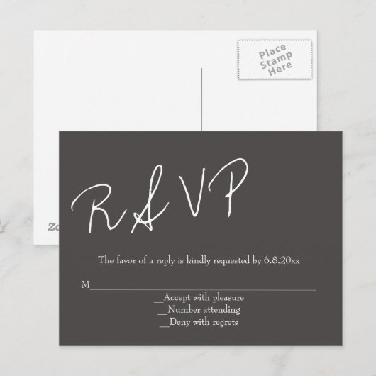 Chalkboard script bruiloft rsvp briefkaarten (Voorkant / Achterkant)