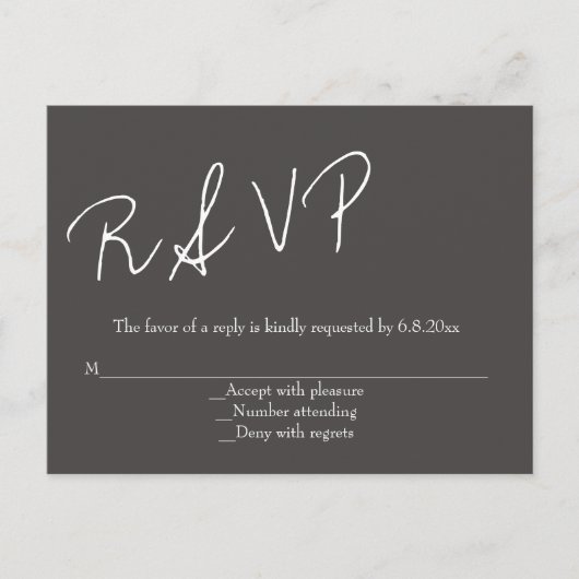Chalkboard script bruiloft rsvp briefkaarten (Voorkant)