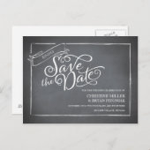 Chalkboard Script White Sla de datum op Aankondigingskaart (Voorkant / Achterkant)
