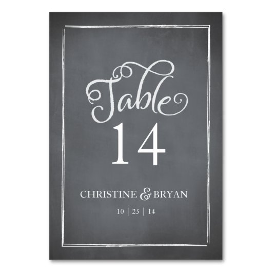 Chalkboard Script Witte Tabel Kaart (Voorkant)