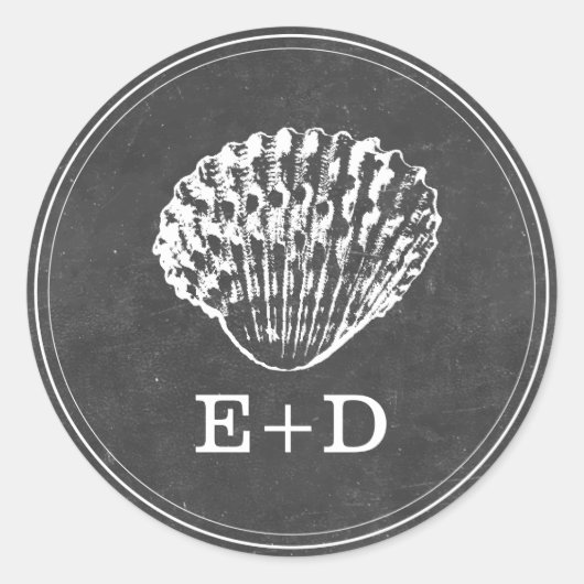 Chalkboard Seashell Beach Wedding Favor Ronde Sticker (Voorkant)