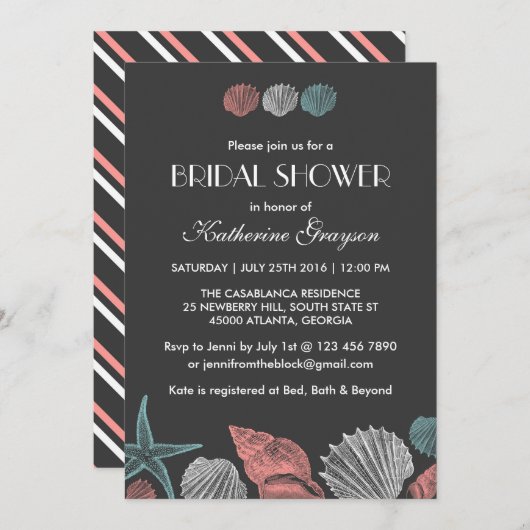 Chalkboard Seashells Invitation pour le mariage de (Devant / Derrière)