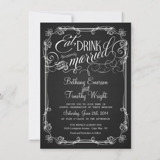 Chalkboard Semi-Formal Wedding Invitations Kaart (Voorkant)