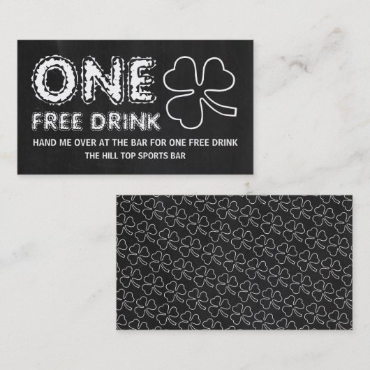 Chalkboard Shamrock St Patrick's Day Drinken Ticke Visitekaartje (Voorkant / Achterkant)