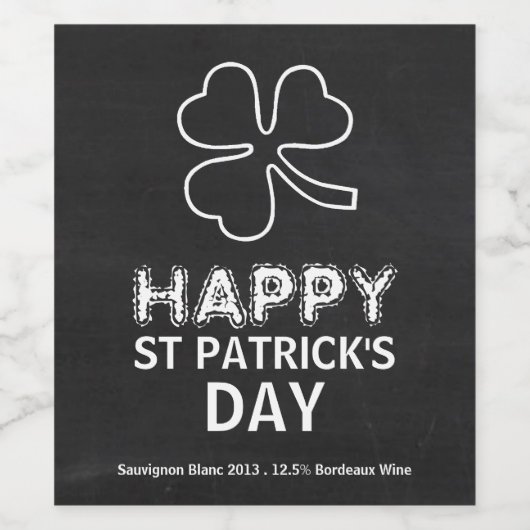 Chalkboard Shamrock, St Patrick's Day Party Wijn Etiket (Enkel label)
