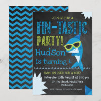 chalkboard Shark Birthday-uitnodiging