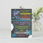 Chalkboard Shark Pool Birthday Party Invitations Kaart (Staand voorkant)