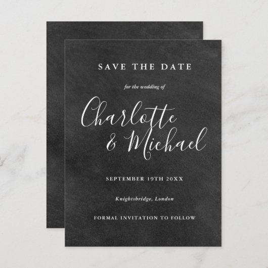 Chalkboard Signature Wedding Save the Date Kaart (Voorkant / Achterkant)