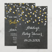 Chalkboard Silver Baby shower Invitation Confetti Kaart (Voorkant / Achterkant)