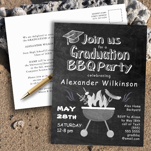 Chalkboard Simple Afstuderen BBQ Party Invitation Briefkaart