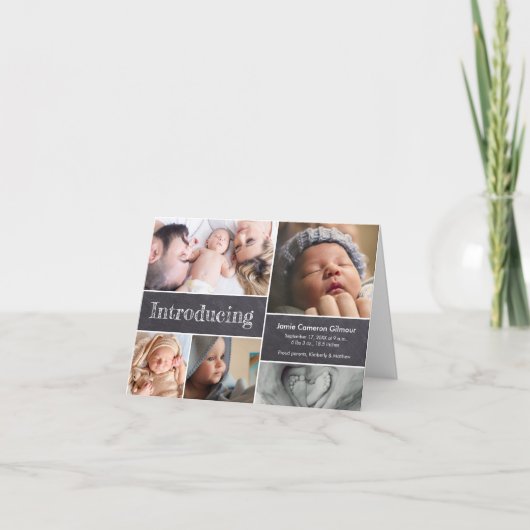 Chalkboard Simple Introduction Baby Multiple Photo Aankondiging (Voorkant)