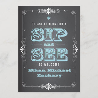 Chalkboard Sip and See Baby Boy Invitation
