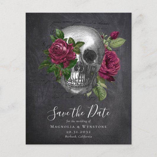 Chalkboard Skull Gothic Halloween Save the Date (Voorkant)