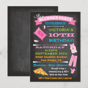 Chalkboard Sleepover Slumber Party Spa Birthday Kaart