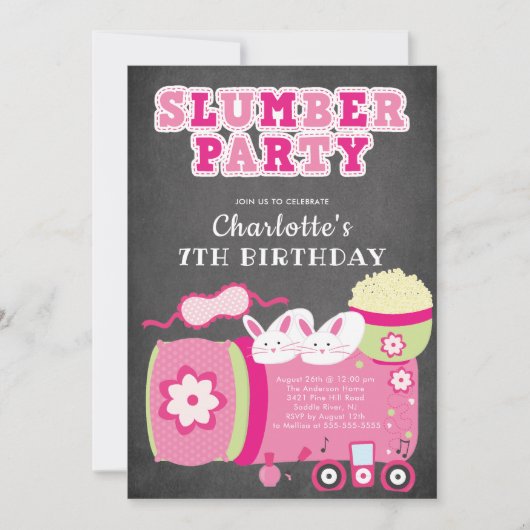 Chalkboard Slepover Anniversaire Fête Invitation (Devant)