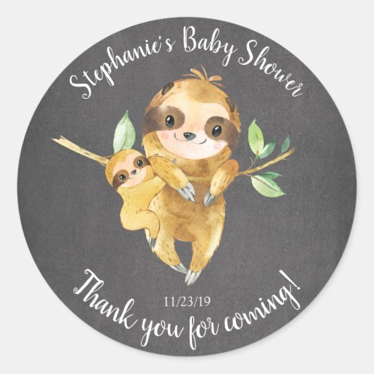 Chalkboard Sloth Baby shower Favor Sticker (Voorkant)