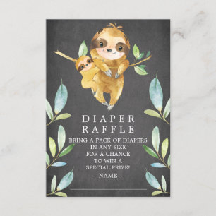 Chalkboard Sloth Baby shower Luier Raffle Ticket Informatiekaartje
