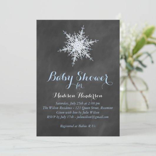 Chalkboard Snowflake Baby shower Invitation - blau Kaart (Staand voorkant)