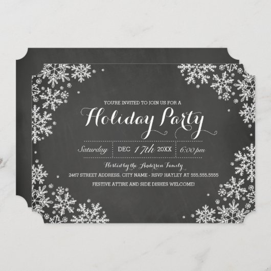 Chalkboard Snowflake Fête Invitation (Devant / Derrière)