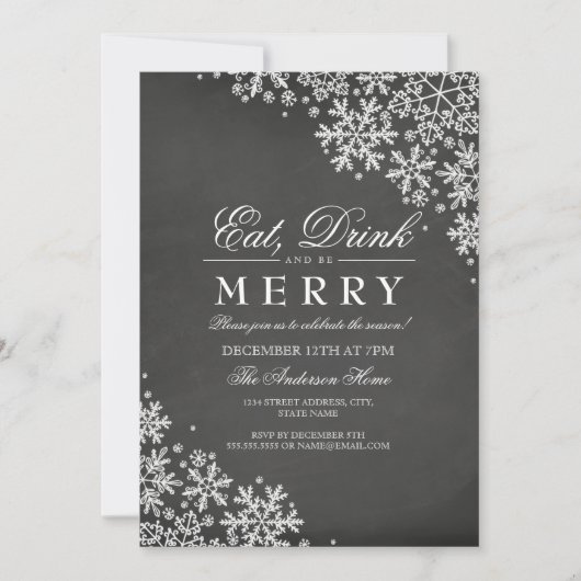 Chalkboard Snowflake Kerstfeest Uitnodiging (Voorkant)