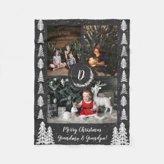 Chalkboard Snowy kerstbomen Holiday Fleece Deken (Voorkant)