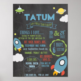 Chalkboard Spaceship personalized 1 year poster