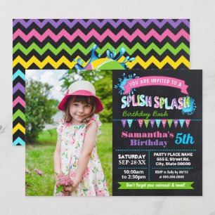 Chalkboard Splish splash Bashverjaardag roze foto Kaart