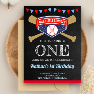 Chalkboard Sport Baseball 1e Verjaardagsfeestje Uitnodiging Briefkaart